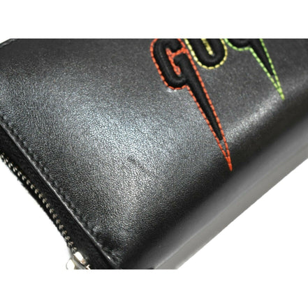 Gucci Black Leather Rainbow Blade Lightning Logo Long Wallet available at Queen Bee of Beverly Hills