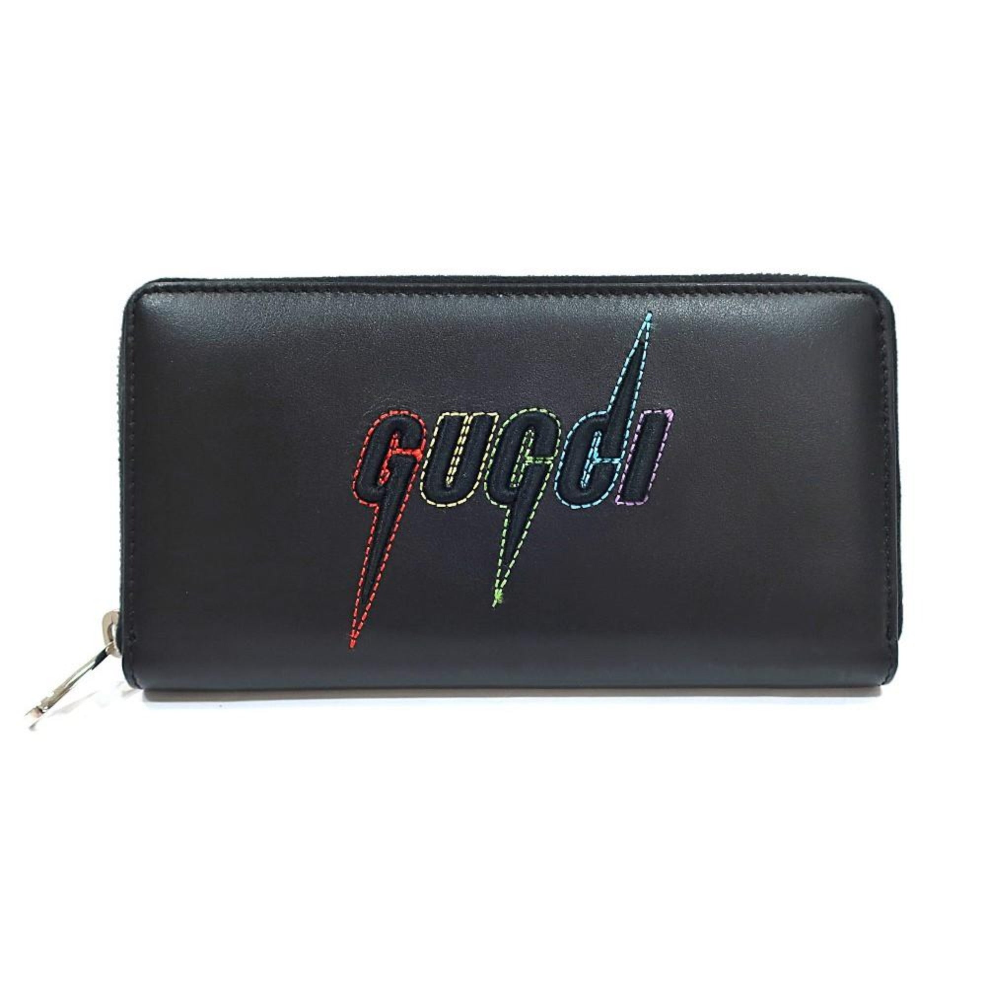 Gucci Black Leather Rainbow Lightning Logo Continental Wallet 597677 at_Queen_Bee_of_Beverly_Hills