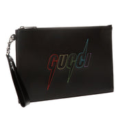 Gucci Blade Embroidered Black Leather Pouch Wristlet Bag available at Queen Bee of Beverly Hills