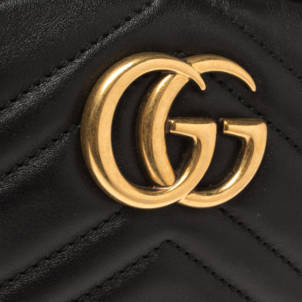Gucci Calfskin Matelasse GG Marmont Belt Bag 85 34 Black 476434 at_Queen_Bee_of_Beverly_Hills