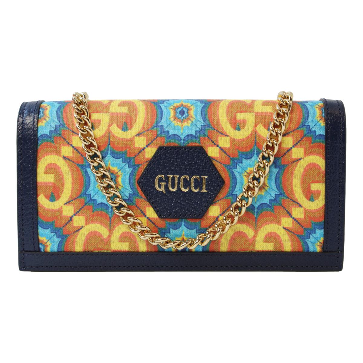 Gucci Centennial GG Kaleidoscope Wallet On Chain Navy Leather 676294 at_Queen_Bee_of_Beverly_Hills