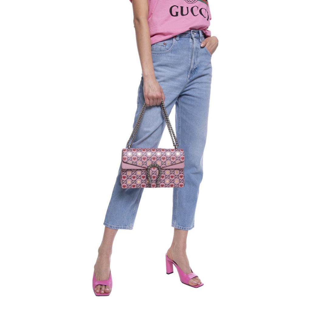 Pink Dionysus Shoulder Bag in GG Supreme Coated Canvas with