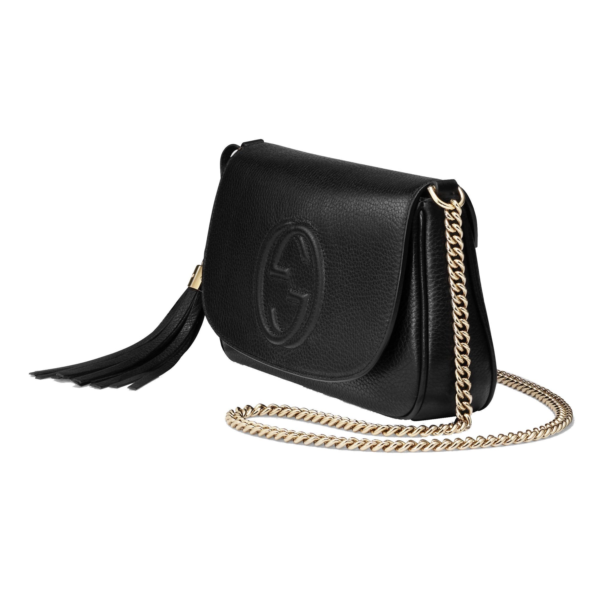 Gucci Soho Disco GG Black Calf Leather Tassel Chain Crossbody Bag ...