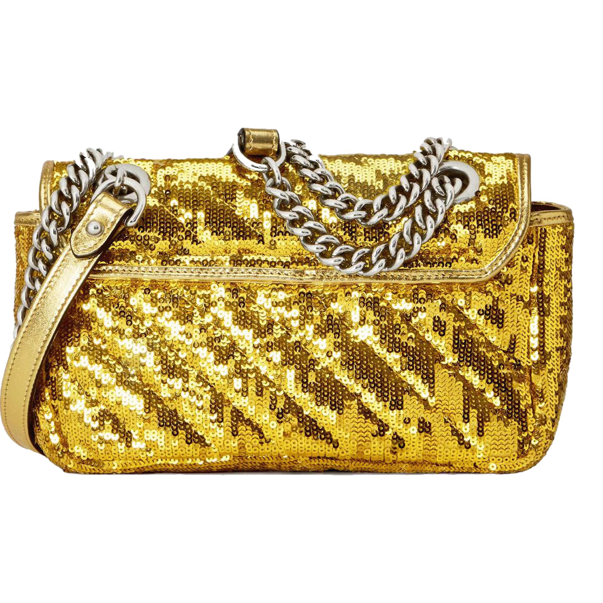 Gucci Flap Marmont GG Matelasse Gold Sequin Shoulder Bag available at Queen Bee of Beverly Hills