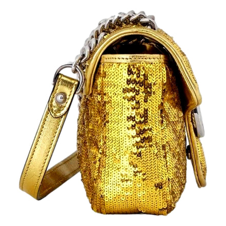 Gucci Flap Marmont GG Matelasse Gold Sequin Shoulder Bag available at Queen Bee of Beverly Hills