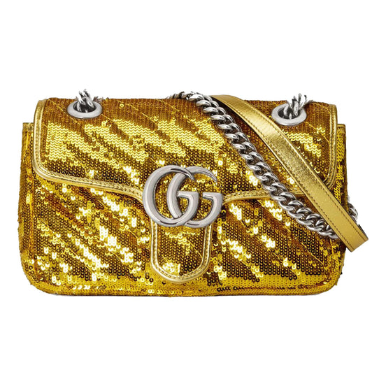 Gucci Flap Marmont GG Matelasse Gold Sequin Shoulder Bag available at Queen Bee of Beverly Hills