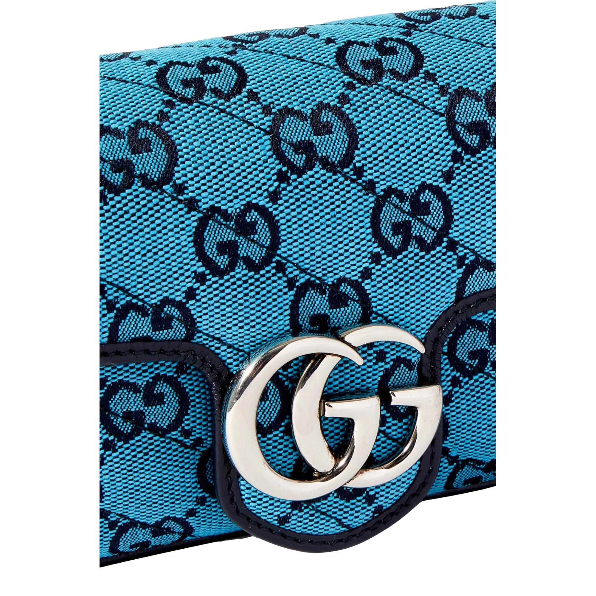 Gucci Flap Marmont Matelasse Blue Printed Canvas Shoulder Bag 443497 at_Queen_Bee_of_Beverly_Hills