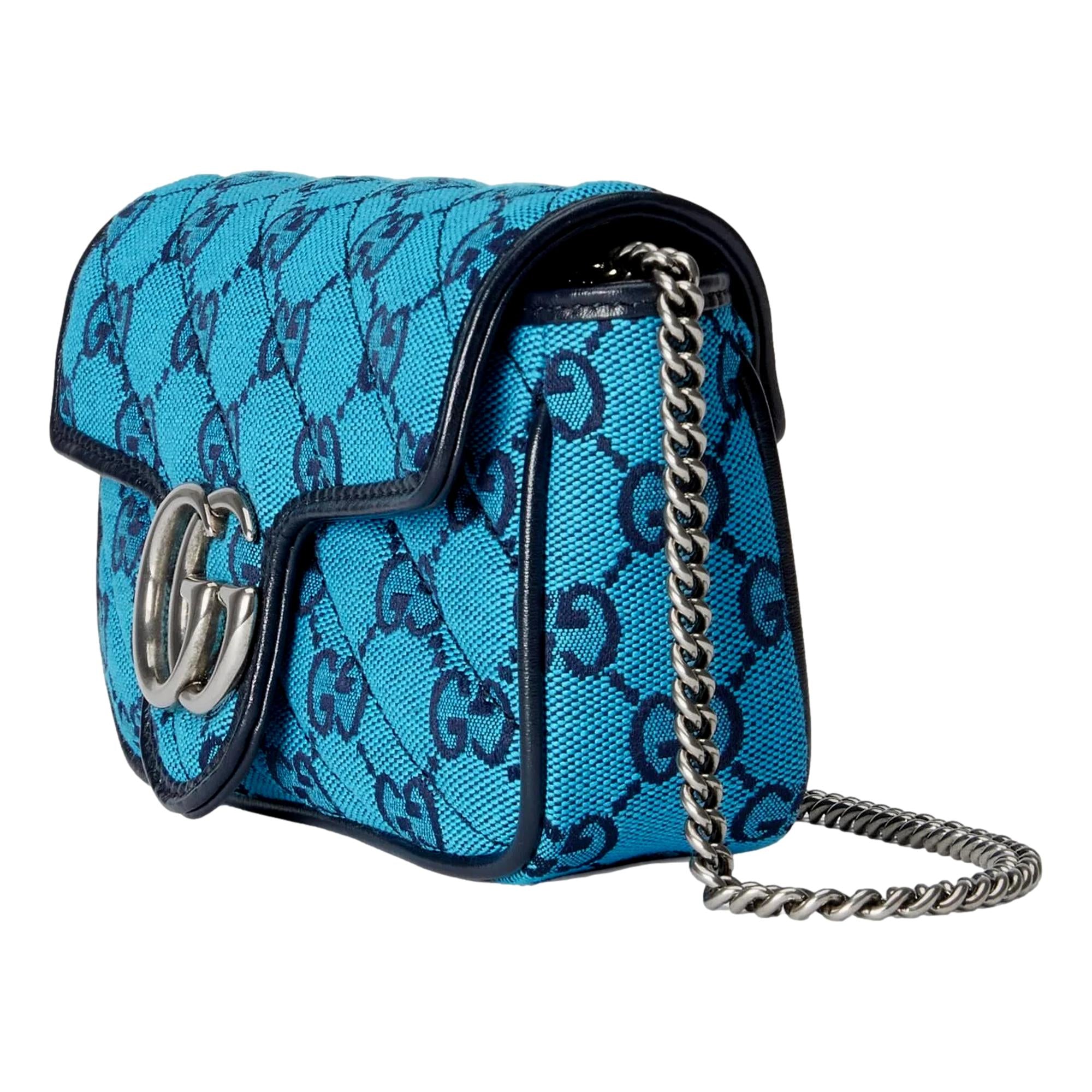 Gucci Flap Marmont Matelasse Blue Printed Canvas Shoulder Bag 443497 at_Queen_Bee_of_Beverly_Hills