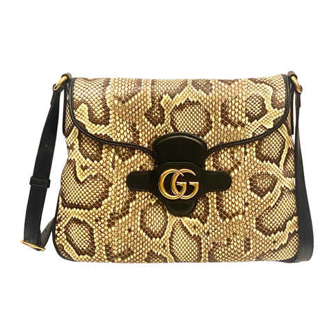 Gucci GG Neutral Python Printed Leather Shoulder Bag 648933 at_Queen_Bee_of_Beverly_Hills