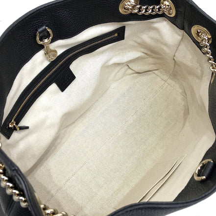 Gucci GG Pebbled Calfskin Medium Soho Gold Chain Shoulder Bag Black available at Queen Bee of Beverly Hills