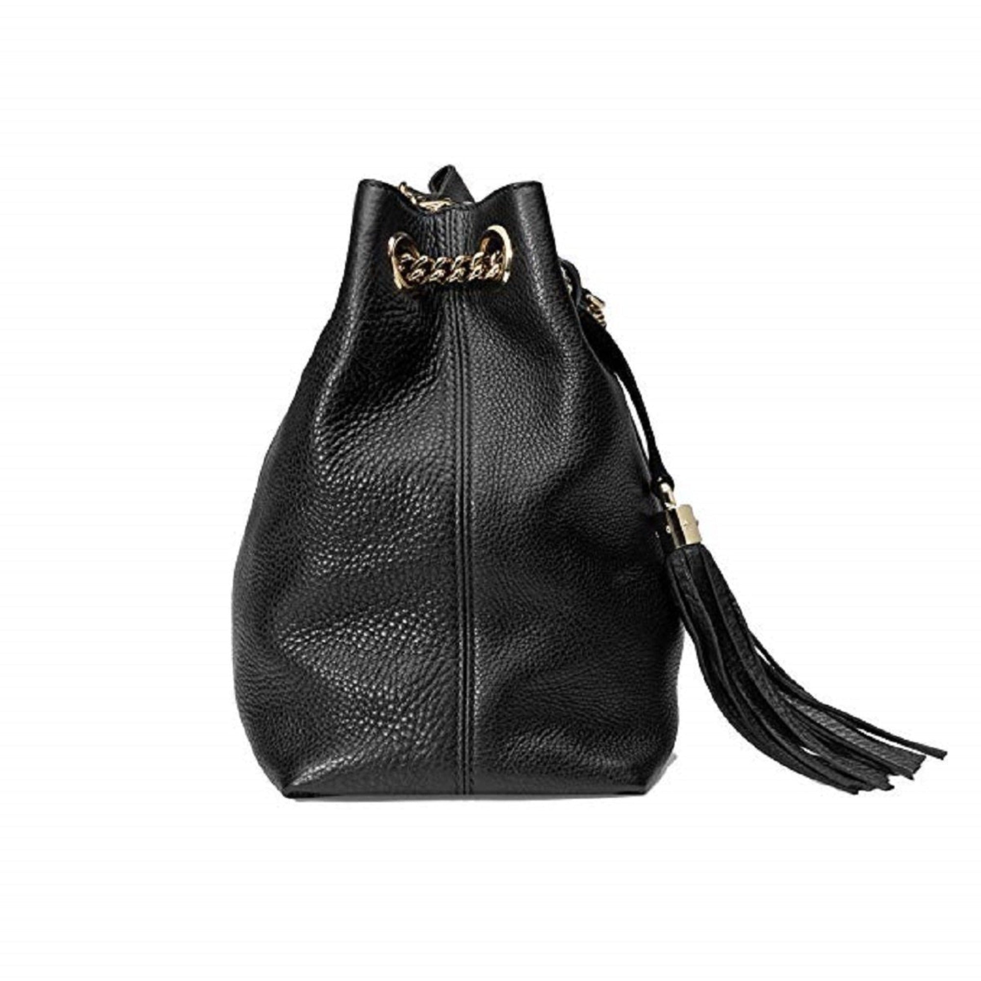 Gucci GG Pebbled Calfskin Medium Soho Gold Chain Shoulder Bag Black available at Queen Bee of Beverly Hills