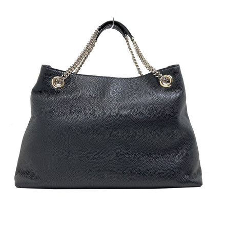 Gucci GG Pebbled Calfskin Medium Soho Gold Chain Shoulder Bag Black available at Queen Bee of Beverly Hills