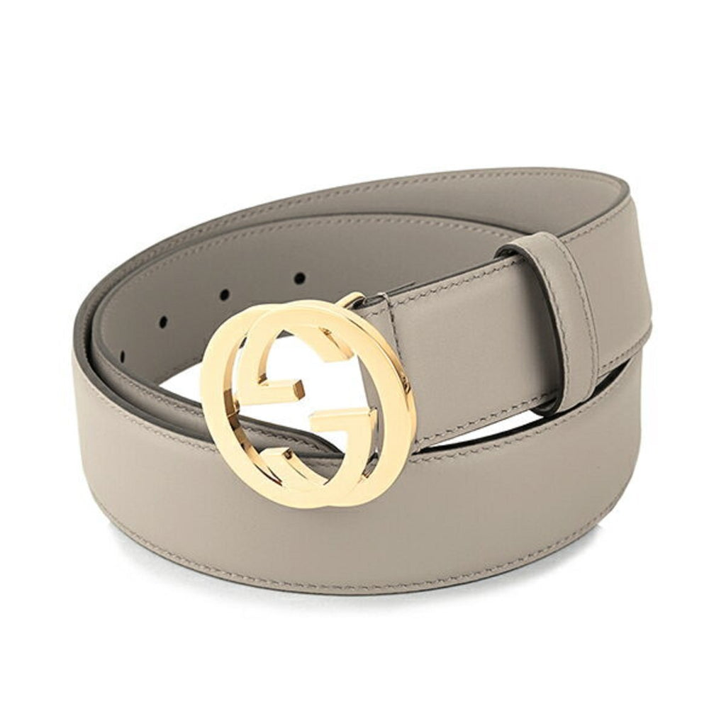 Gucci Storm Grey Leather Interlocking GG Buckle 95 38 Belt Queen