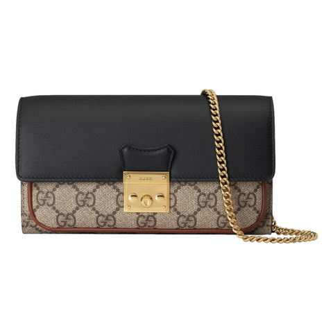 Gucci GG Supreme Monogram Black Padlock Continental Chain Wallet 658226 at_Queen_Bee_of_Beverly_Hills