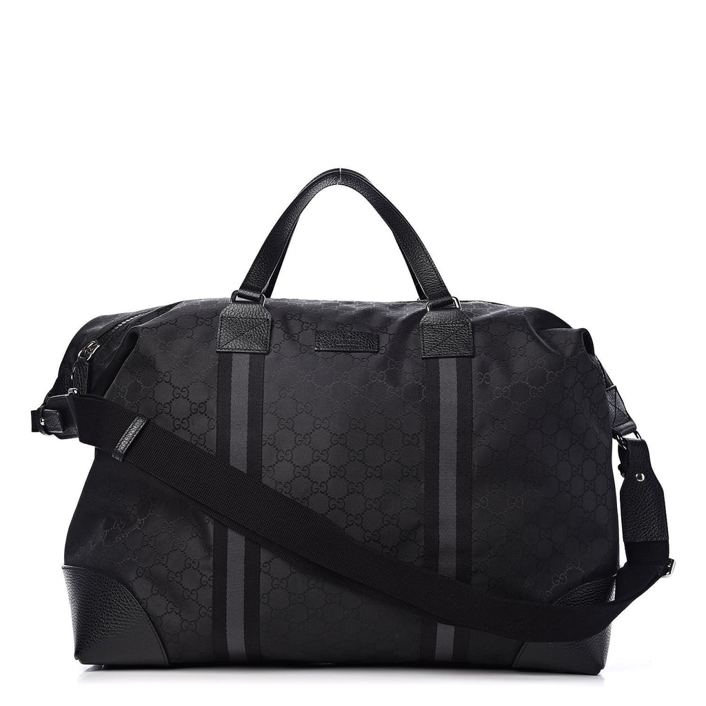 Gucci Black GG Logo Monogram Canvas Leather Tote Satchel Bag Italy XL