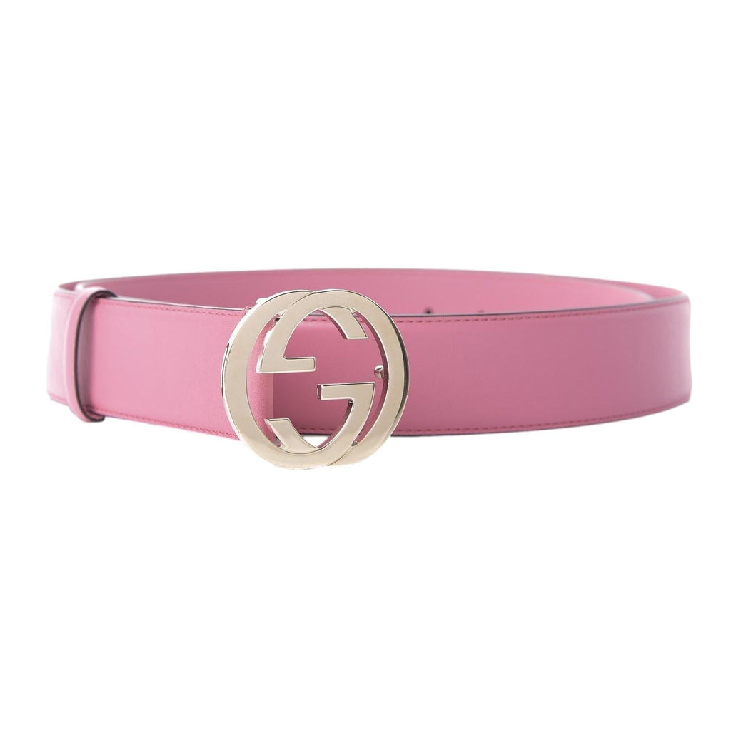 Gucci Glossy Pink Leather Interlocking GG Buckle 95/38 Belt 546386 at_Queen_Bee_of_Beverly_Hills