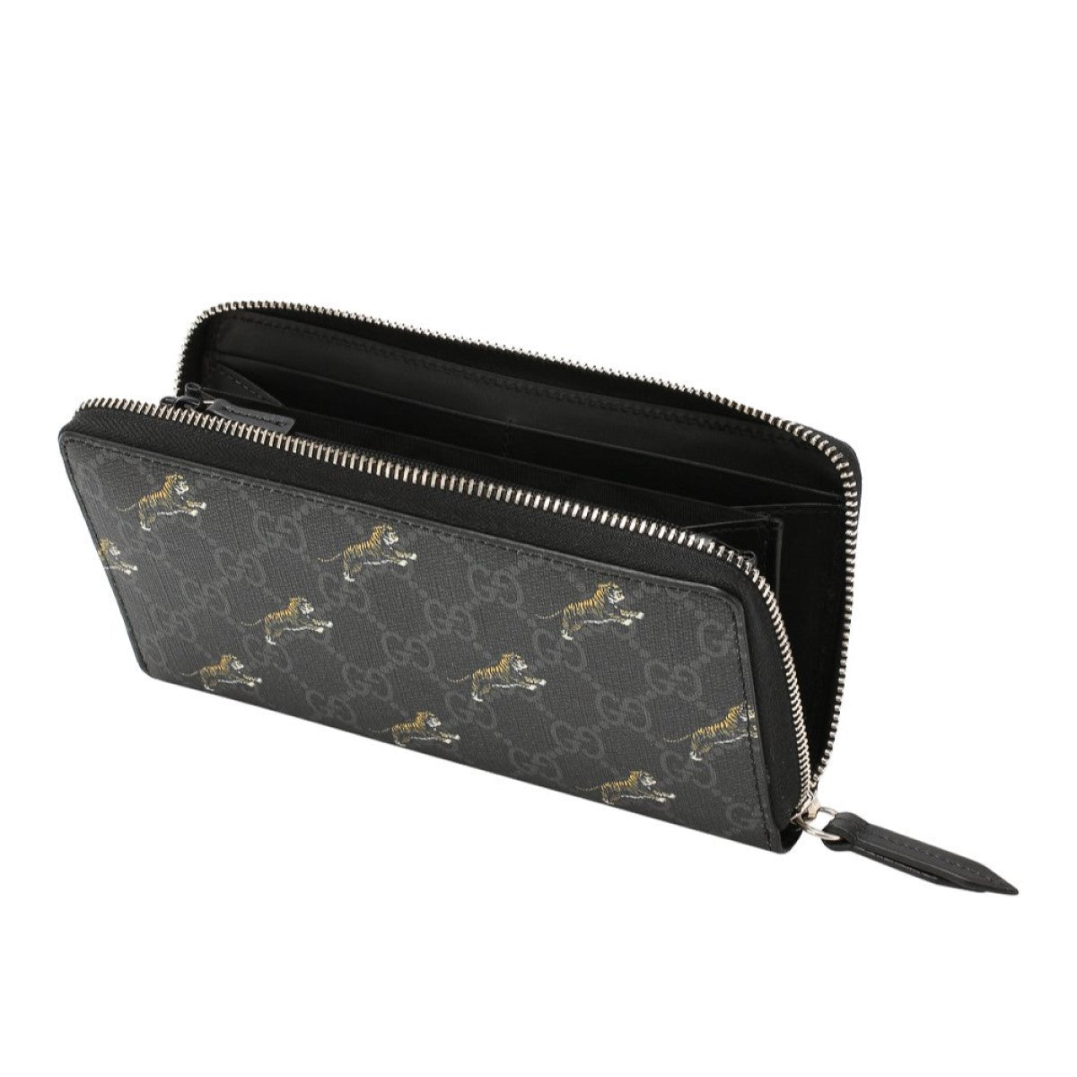 Gucci Grey GG Supreme Canvas Tiger Print Zip Around Wallet 575135 at_Queen_Bee_of_Beverly_Hills