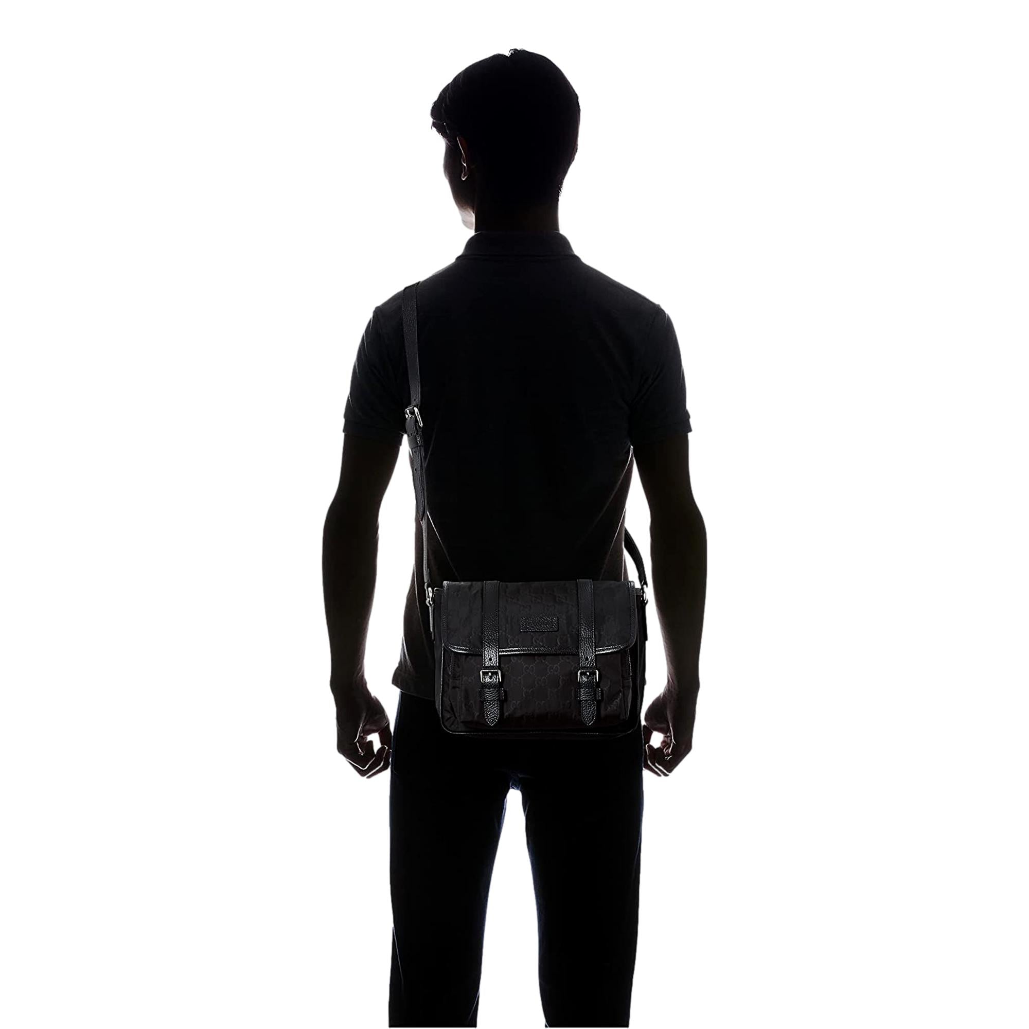 Gucci Guccissima Monogram Nylon Leather Double Buckle Messenger Bag available at Queen Bee of Beverly Hills