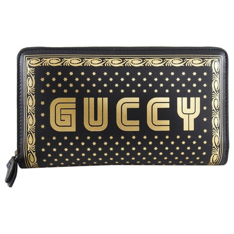 Gucci "Guccy" Black Leather Zip Around Wallet with Gold Stars 510488 at_Queen_Bee_of_Beverly_Hills