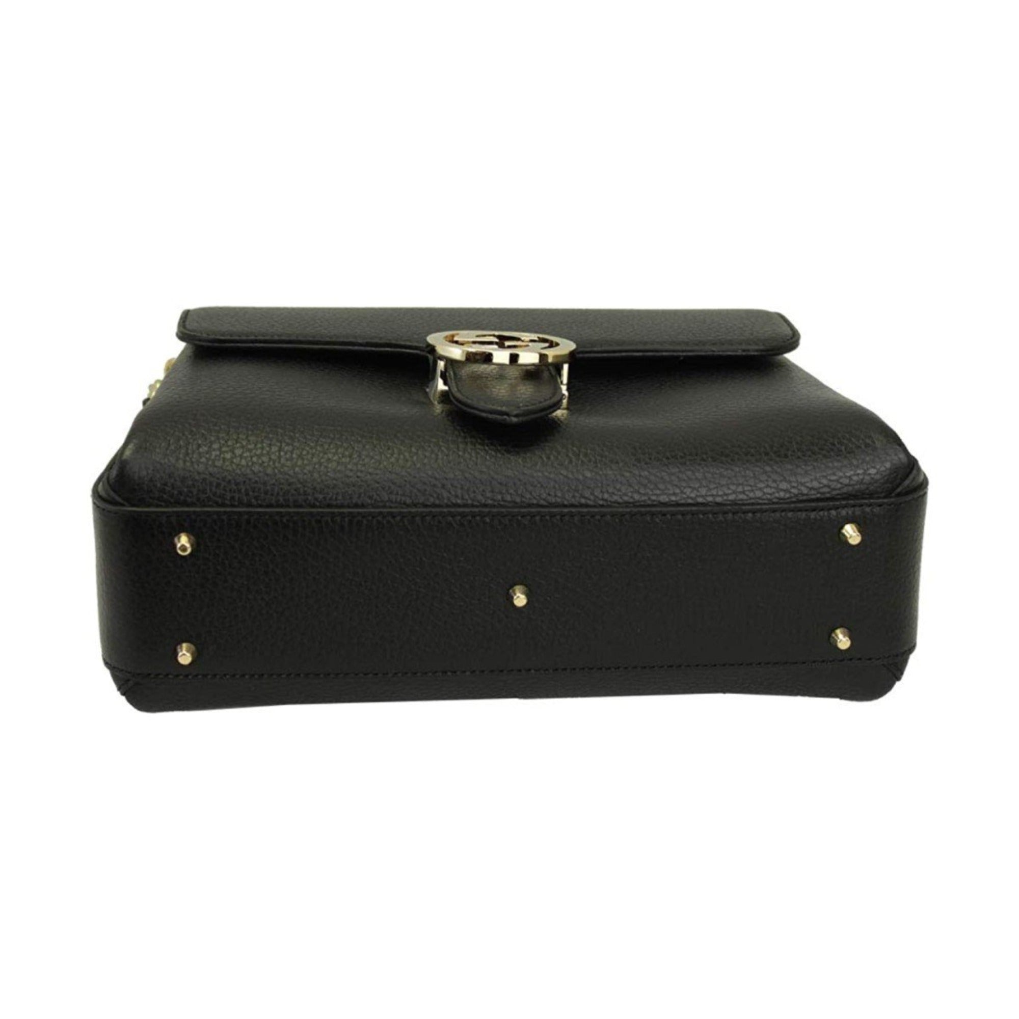 Gucci GG Black Leather Crossbody Bag Gold | Queen Bee of Beverly Hills
