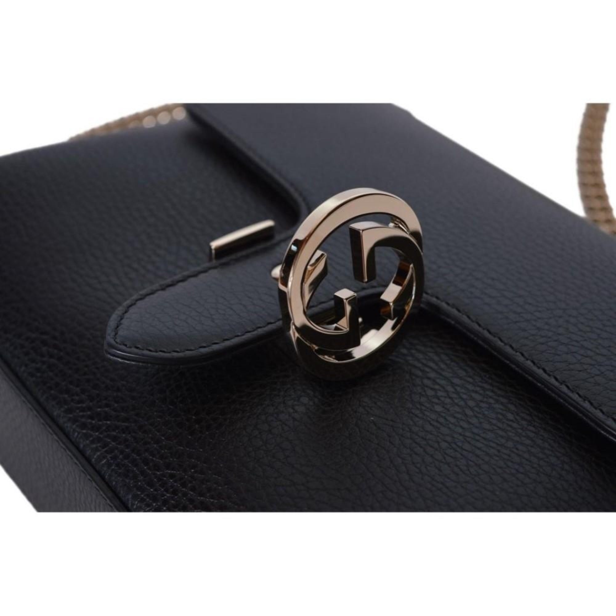 Gucci GG Black Leather Crossbody Bag Gold | Queen Bee of Beverly Hills