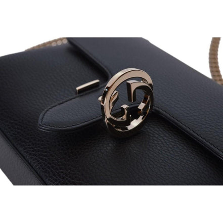 Gucci Interlocking G Black Calf Leather Chain Crossbody Bag available at Queen Bee of Beverly Hills