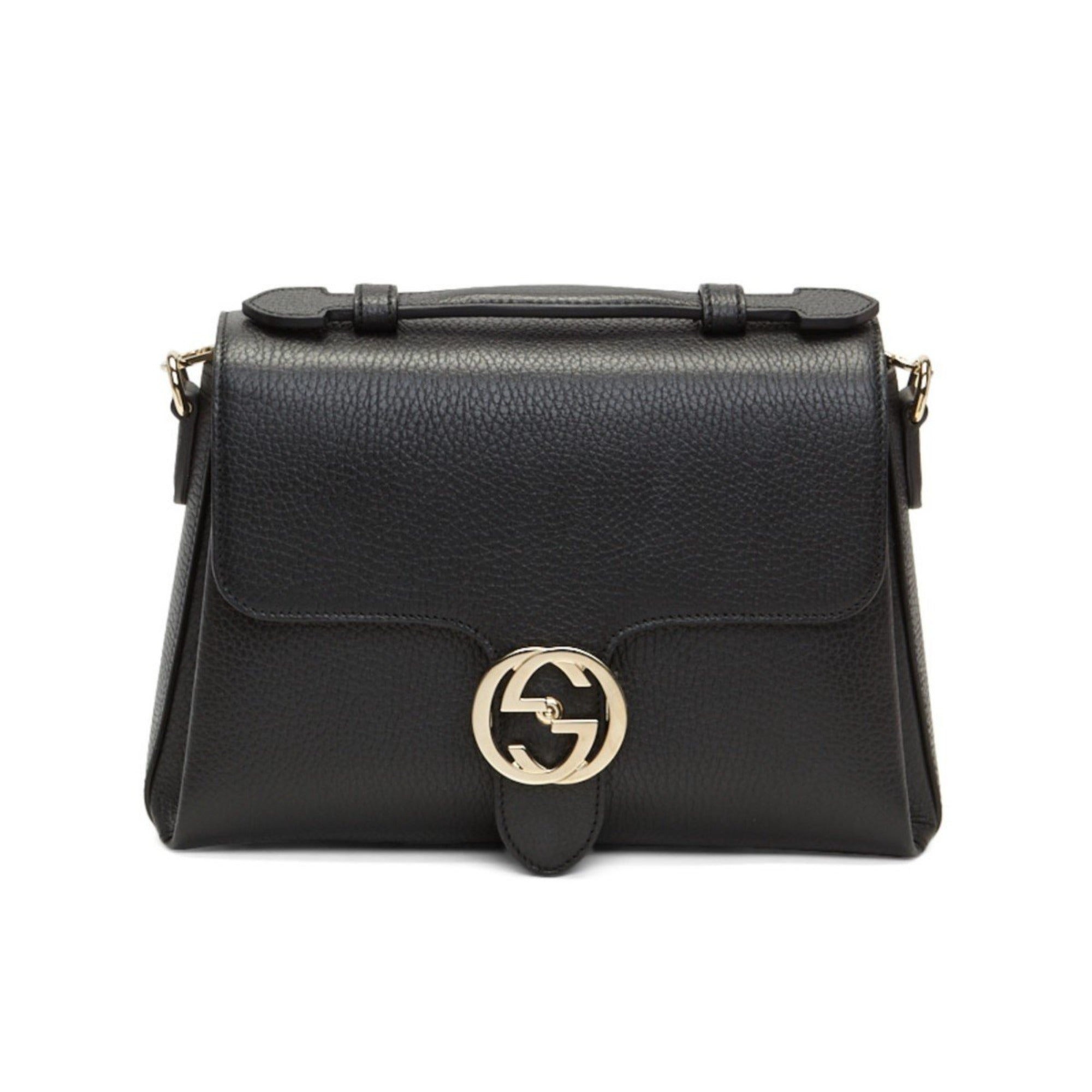 Gucci Interlocking G Black Calf Leather Chain Crossbody Bag available at Queen Bee of Beverly Hills