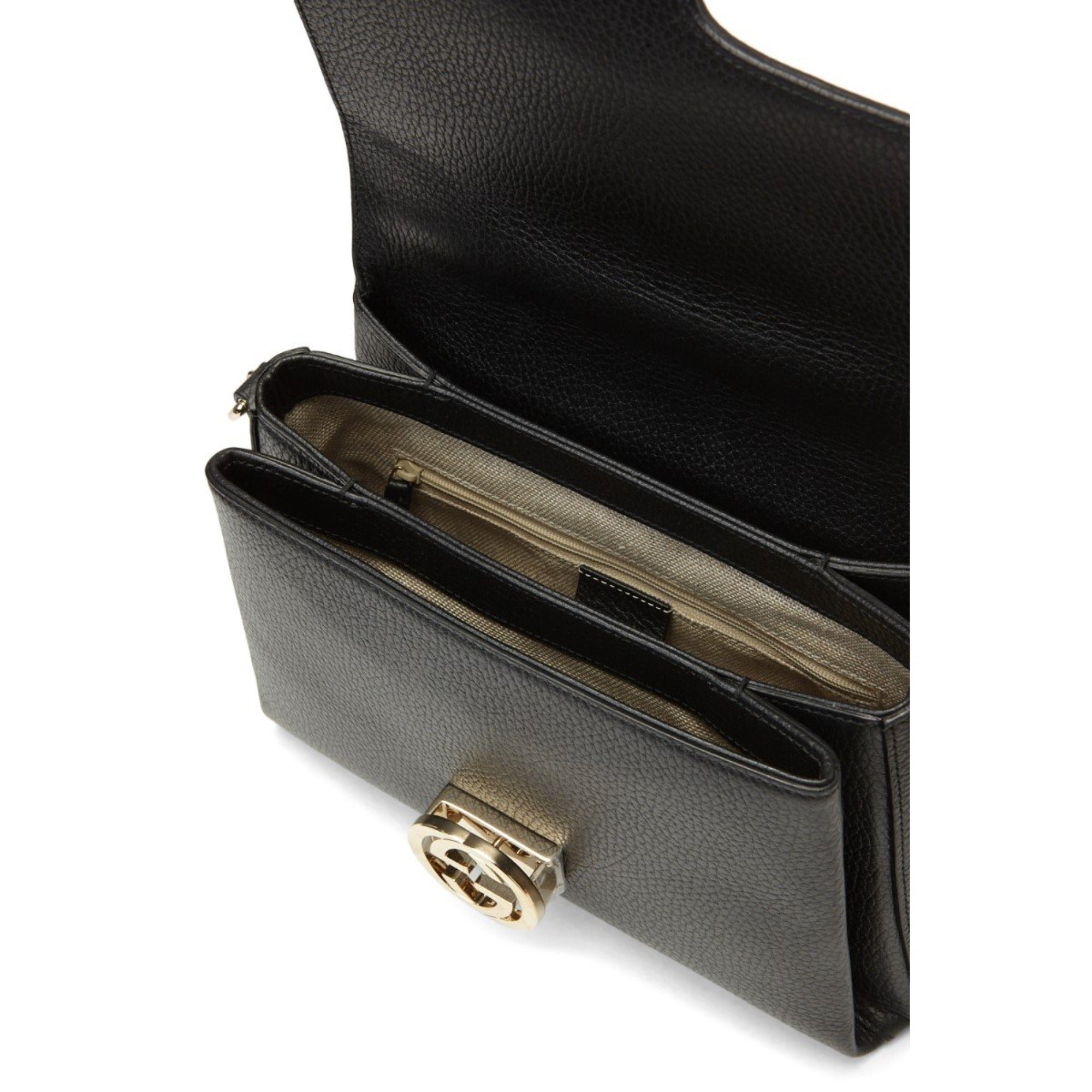 Gucci GG Black Leather Crossbody Bag Gold | Queen Bee of Beverly Hills