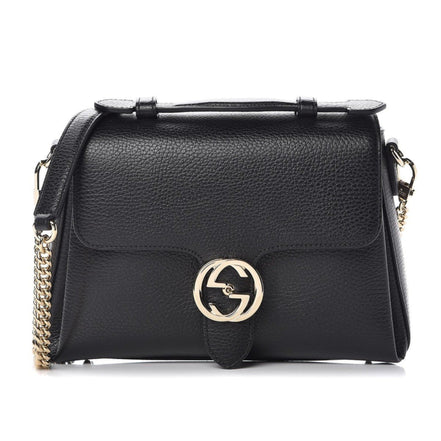 Gucci Interlocking G Black Calf Leather Chain Crossbody Bag available at Queen Bee of Beverly Hills