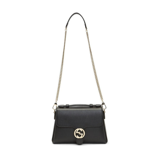 Gucci Interlocking G Black Calf Leather Chain Crossbody Bag available at Queen Bee of Beverly Hills
