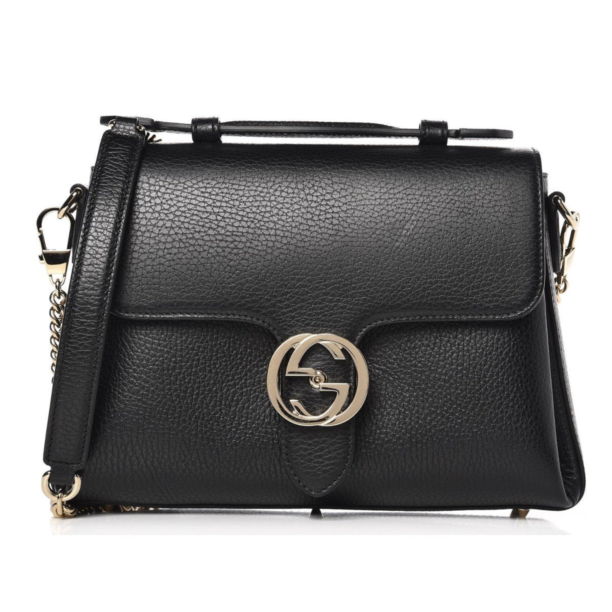 Gucci GG Black Leather Crossbody Bag Gold | Queen Bee of Beverly Hills