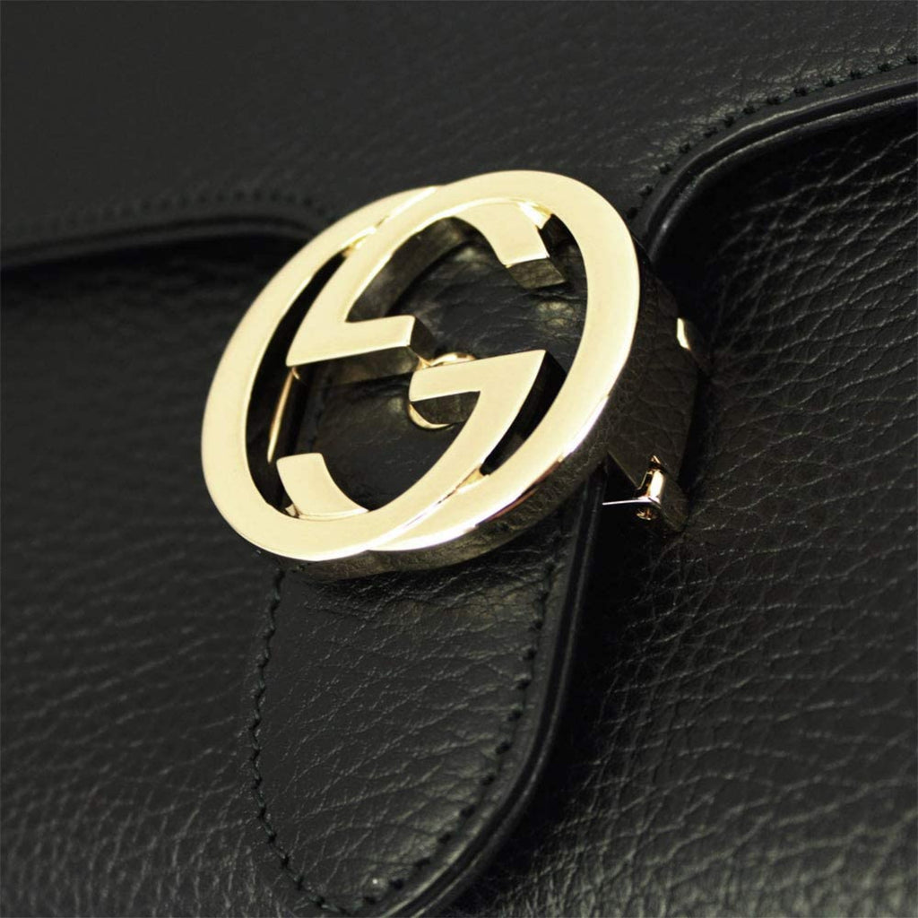 Gucci Interlocking G Black Calf Leather Chain Crossbody Bag