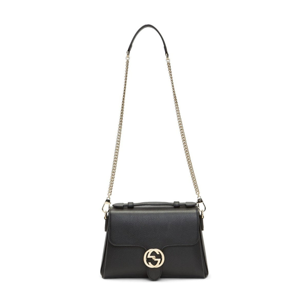 Gucci Interlocking G Black Calf Leather Chain Crossbody Bag