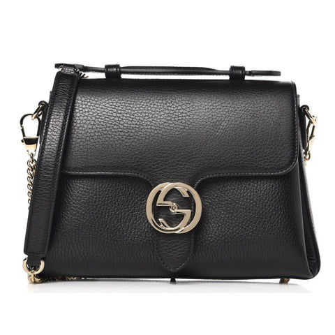 Gucci Interlocking G Black Leather Chain Shoulder Bag 510302 at_Queen_Bee_of_Beverly_Hills