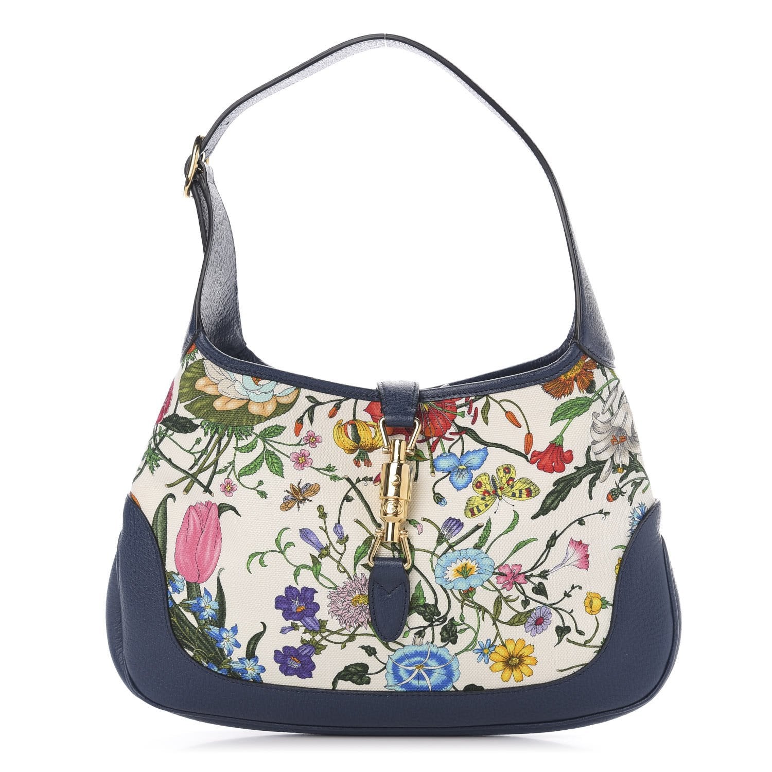 Gucci Jackie Flora Canvas White Blue Agata Hobo Bag 550152 at_Queen_Bee_of_Beverly_Hills