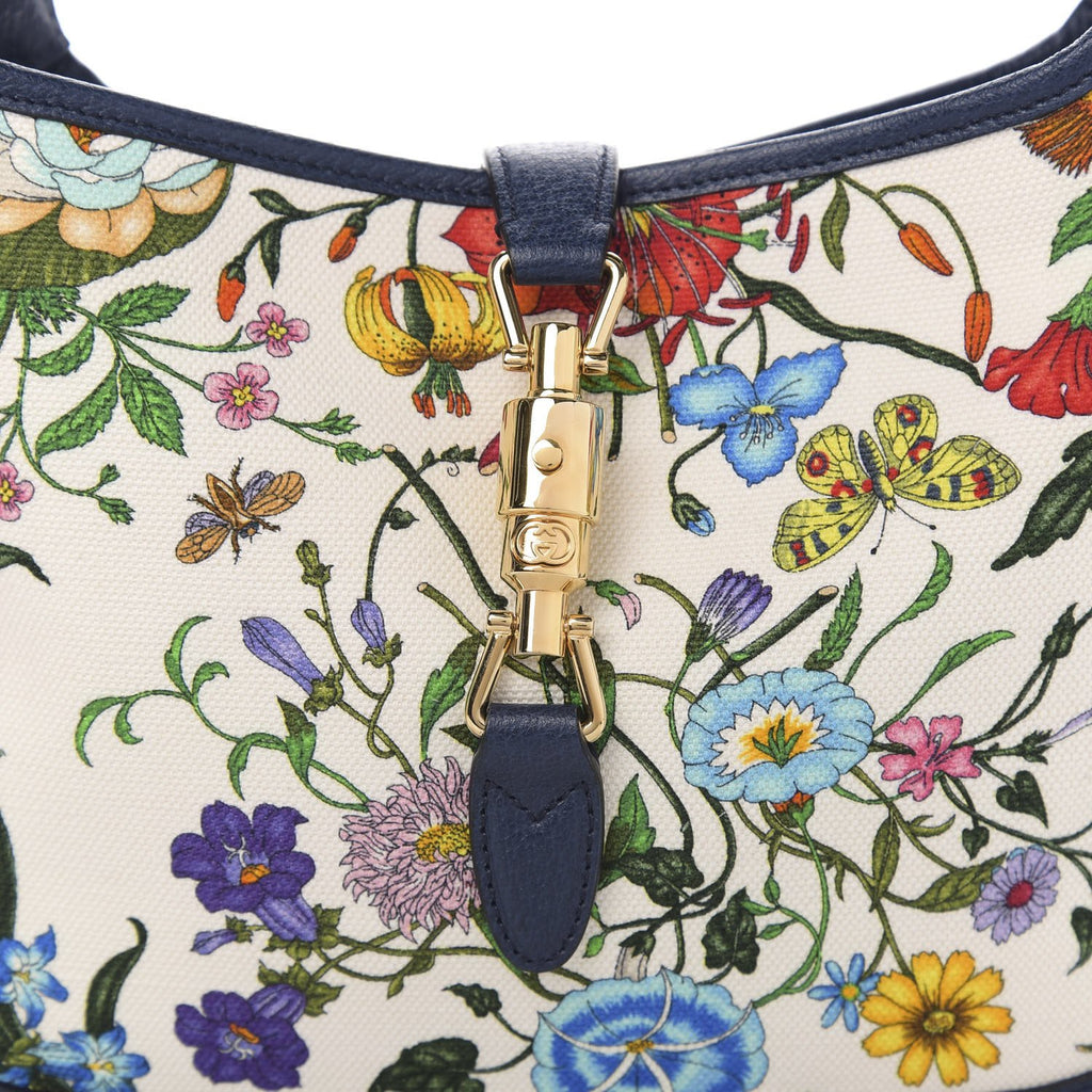 Gucci Jackie Flora Canvas White Blue Agata Hobo Bag 550152 at_Queen_Bee_of_Beverly_Hills