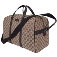 Gucci Large GG Logo Beige Canvas Brown Leather Strap Duffle Bag available at Queen Bee of Beverly Hills