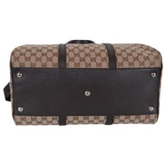 Gucci Large GG Logo Beige Canvas Brown Leather Strap Duffle Bag available at Queen Bee of Beverly Hills