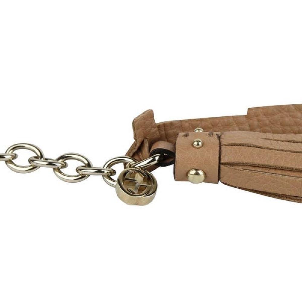 Gucci Leather Tassel GG Gold Chain Camelia Beige Belt Size (32) 388992 at_Queen_Bee_of_Beverly_Hills