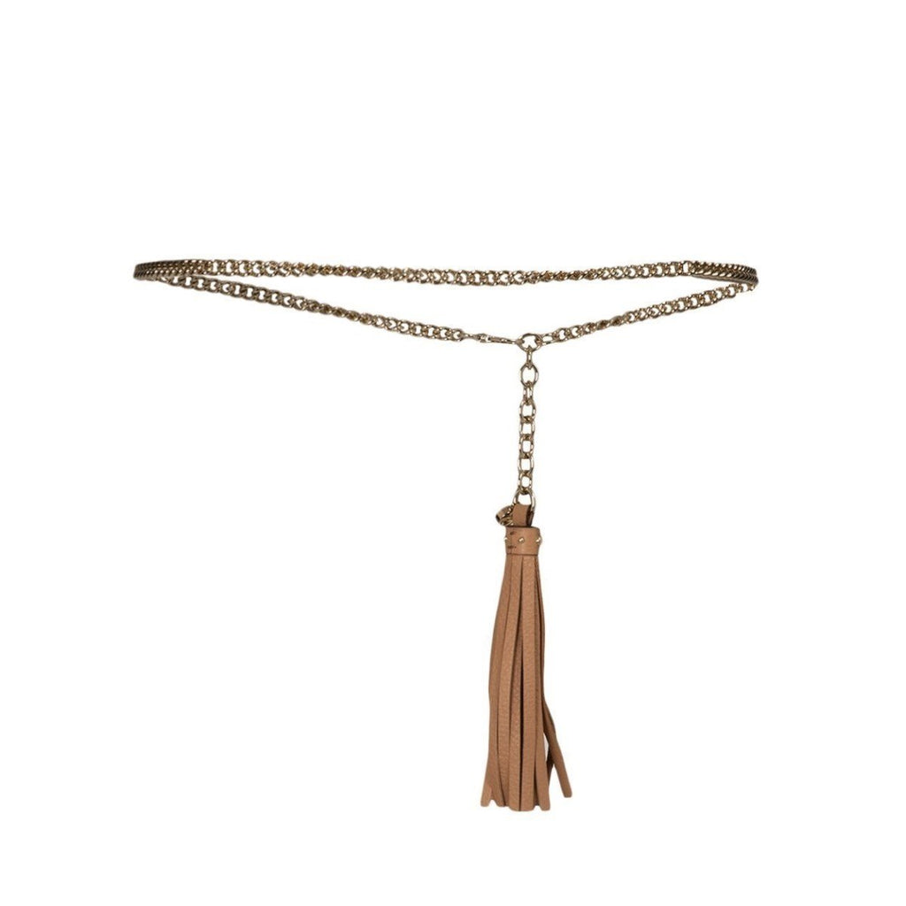 Gucci Leather Tassel GG Gold Chain Camelia Beige Belt Size (34) 388992 at_Queen_Bee_of_Beverly_Hills