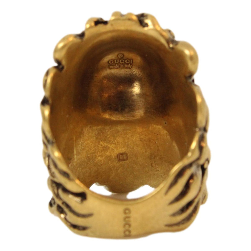 Gucci Lionhead Gold-tone Aquamarine Crystal Ring Size 13/6.5 402763 at_Queen_Bee_of_Beverly_Hills