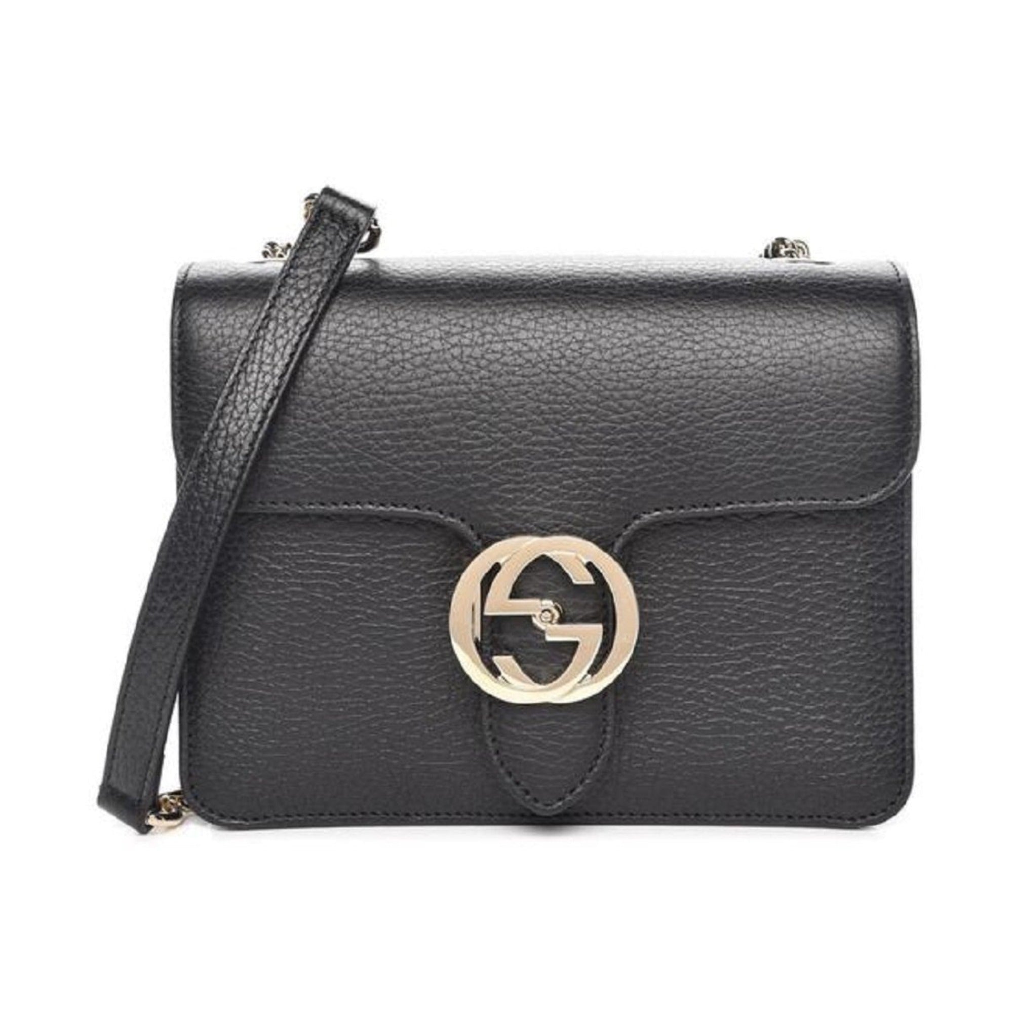 Gucci Marmont Black Icon GG Interlocking Small Cross Body Bag 510304 at_Queen_Bee_of_Beverly_Hills
