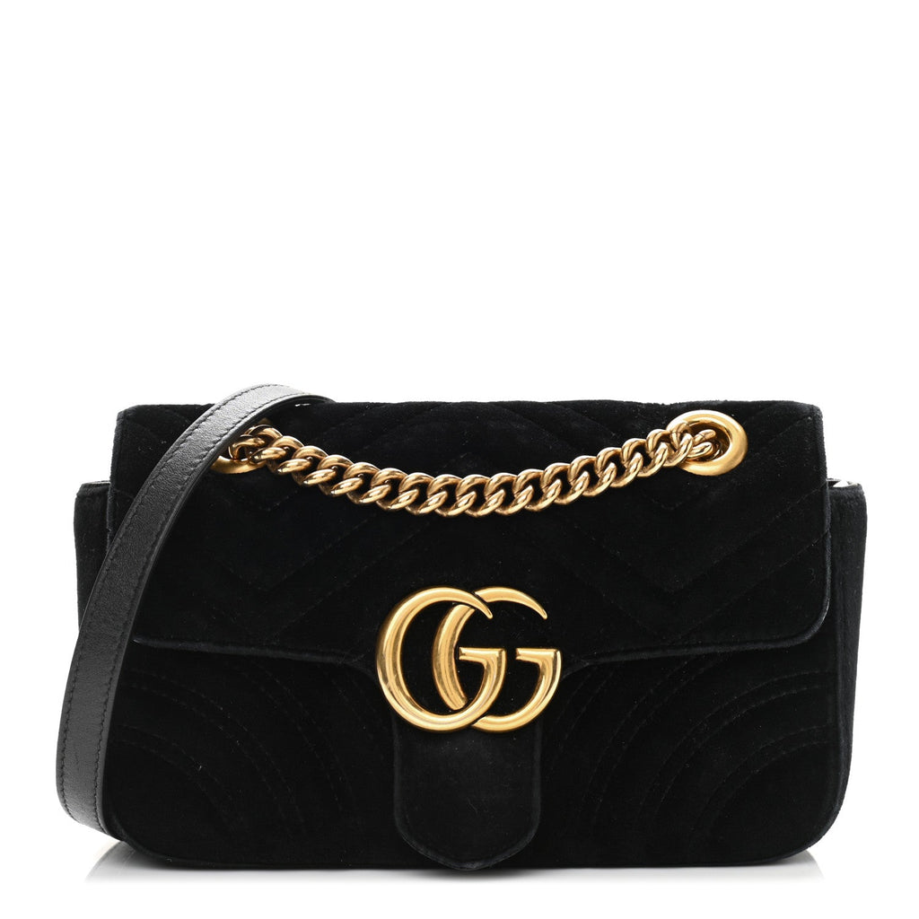 Konsulat metrisk Støvet Gucci Marmont Black Velvet Leather Matelasse Shoulder Bag – Queen Bee of  Beverly Hills