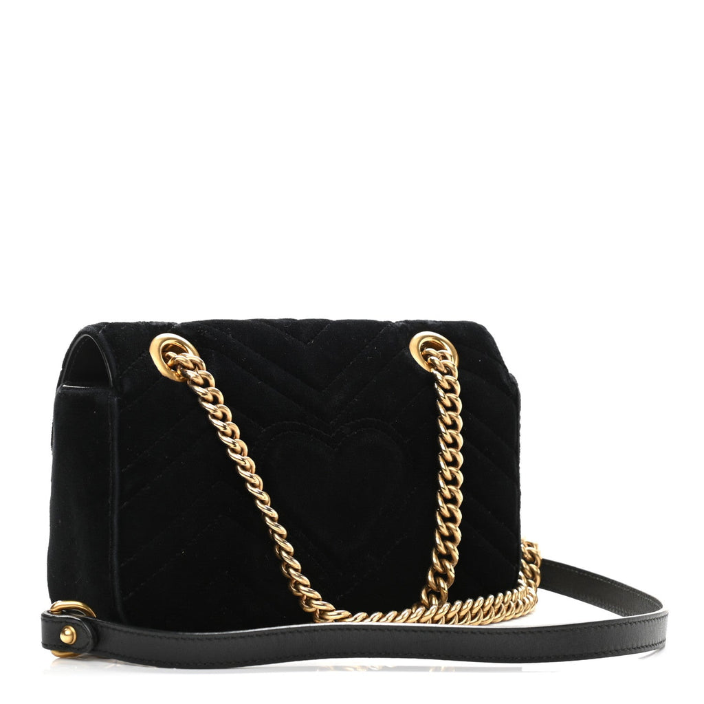 Gucci Black Matelasse Velvet Gg Marmont Shoulder Bag