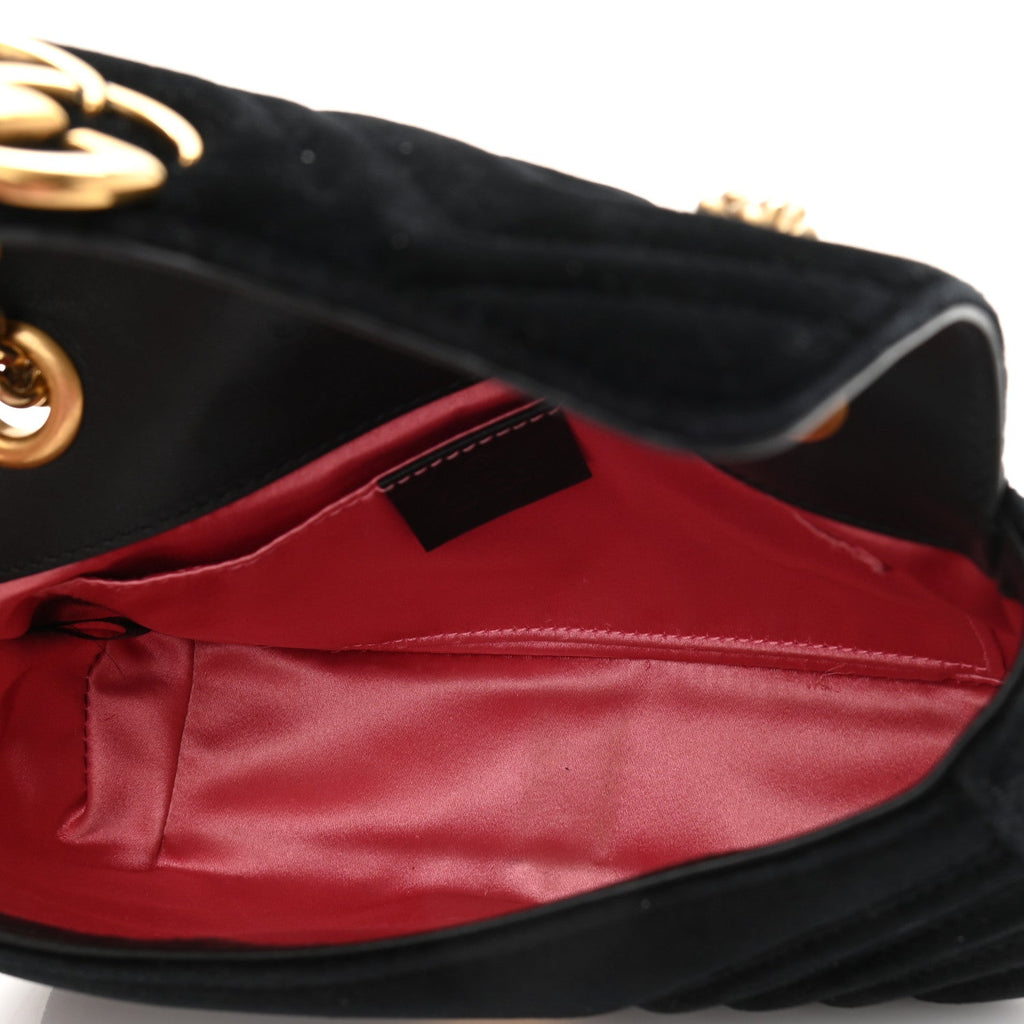 Gucci Marmont Black Velvet Leather Matelasse Shoulder Bag – Queen
