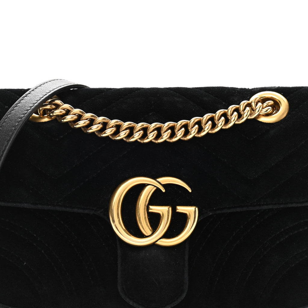 Gg marmont flap leather crossbody bag Gucci Black in Leather