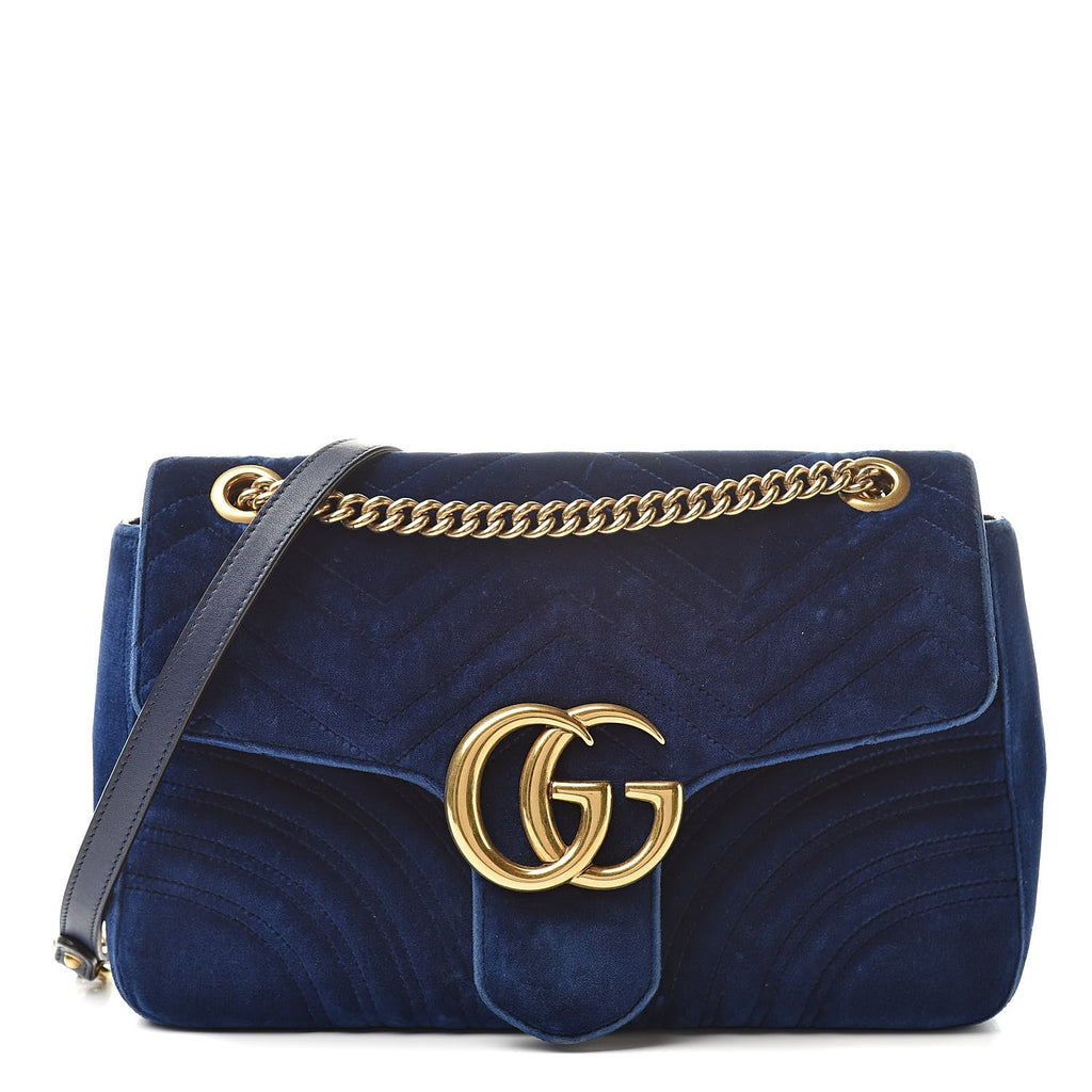 Gucci Marmont Cobalt Blue Velvet Leather Matelasse Shoulder Bag 446744 at_Queen_Bee_of_Beverly_Hills