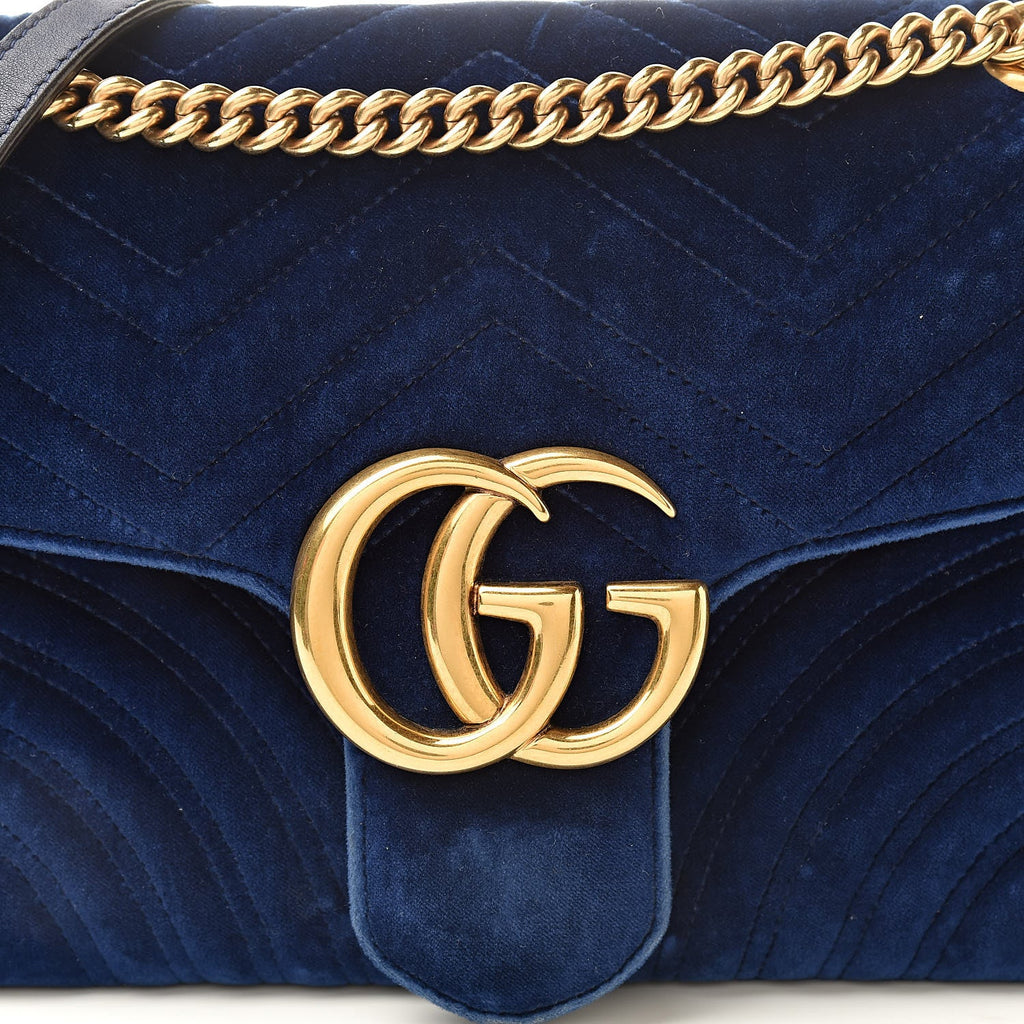 Gucci Marmont Cobalt Blue Velvet Leather Matelasse Shoulder Bag 446744 at_Queen_Bee_of_Beverly_Hills