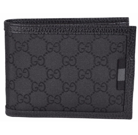 Gucci Men's Black Nylon GG Web Tab Trifold Passcase ID Wallet 217044 at_Queen_Bee_of_Beverly_Hills