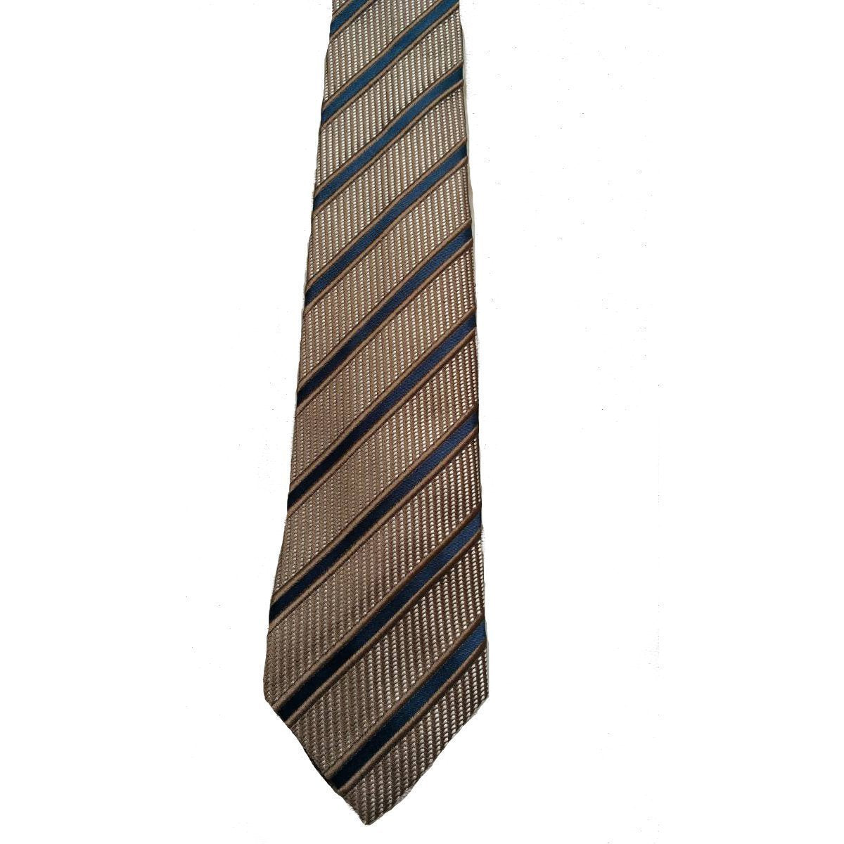 Gucci Men's Classic Tie White Camel Blue Striped Luxury Necktie 408862 at_Queen_Bee_of_Beverly_Hills